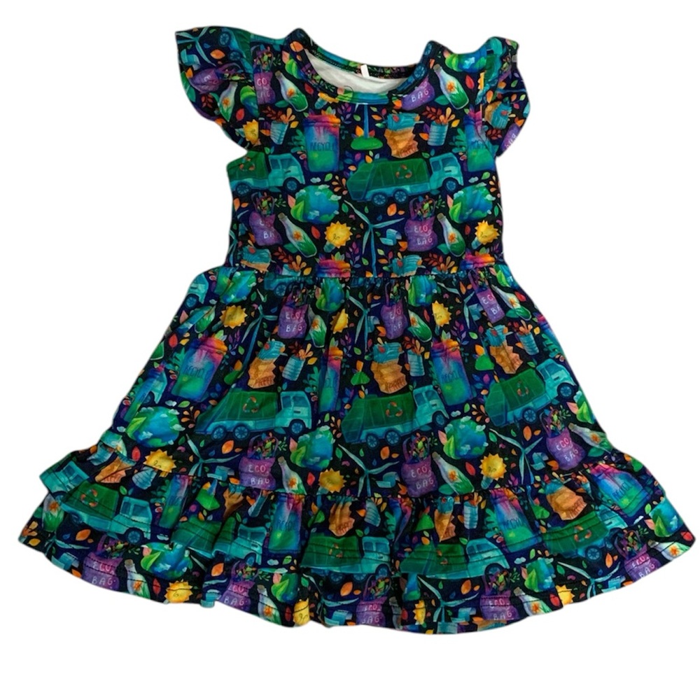 Ollie and Belle Bamboo Recycling Planet Multicolor Dress 12-18 Months Rocky